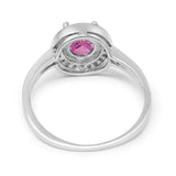Halo Art Deco Wedding Engagement Ring Round Simulated Pink CZ 925 Sterling Silver
