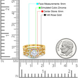 14K Yellow Gold Halo Art Deco Three Piece Engagement Bridal Set Ring Band Simulated CZ Size 7