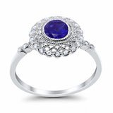 Halo Engagement Ring Bezel Round Simulated Blue Sapphire CZ 925 Sterling Silver