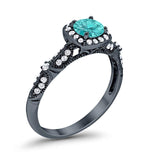 Halo Engagement Bridal Ring Black Tone, Simulated Paraiba Tourmaline CZ 925 Sterling Silver