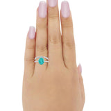Two Piece Oval Bridal Wedding Ring Simulated Paraiba Tourmaline CZ 925 Sterling Silver