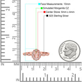Halo Art Deco Oval Engagement Ring Rose Tone, Simulated Morganite CZ 925 Sterling Silver