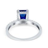 Art Deco Radiant Cut Engagement Ring Simulated Blue Sapphire CZ 925 Sterling Silver