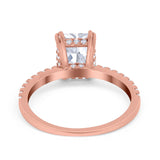 Art Deco Radiant Engagement Ring Rose Tone, Simulated Cubic Zirconia 925 Sterling Silver