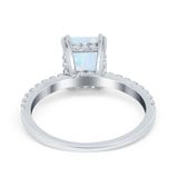 Art Deco Radiant Cut Engagement Ring Lab Created White Opal 925 Sterling Silver