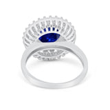 Cocktail Wedding Ring Round Simulated Blue Sapphire CZ 925 Sterling Silver