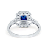 Halo Radiant Cut Wedding Ring Simulated Blue Sapphire CZ 925 Sterling Silver