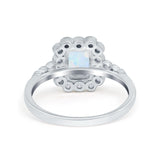 Halo Radiant Cut Wedding Ring Lab Created White Opal 925 Sterling Silver