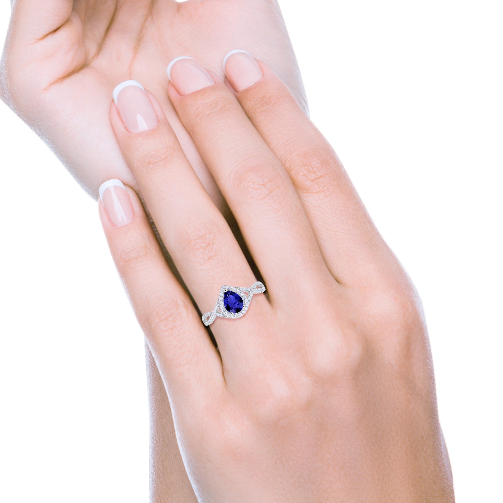 Teardrop Wedding Promise Ring Infinity Round Simulated Blue Sapphire CZ 925 Sterling Silver