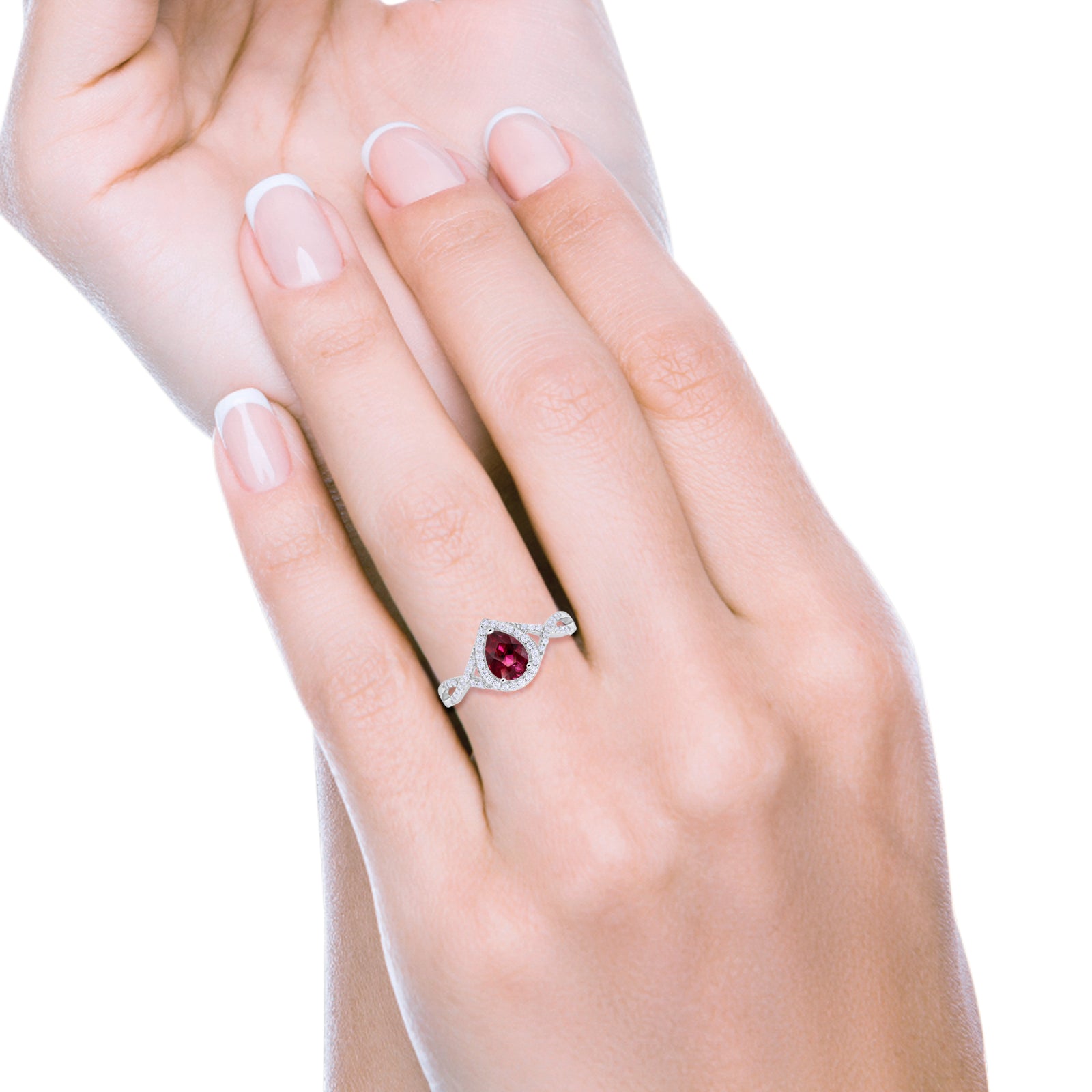 Teardrop Wedding Promise Ring Infinity Round Simulated Ruby CZ 925 Sterling Silver