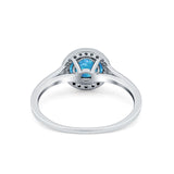 Halo Wedding Bridal Ring Round Lab Created Blue Opal 925 Sterling Silver