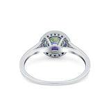 Halo Wedding Bridal Ring Round Simulated Rainbow CZ 925 Sterling Silver