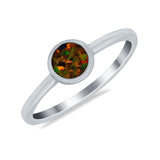 Petite Dainty Ring Solitaire Round Lab Created Black Opal 925 Sterling Silver