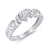 Filigree Heart Promise Wedding Ring Simulated Cubic Zirconia 925 Sterling Silver