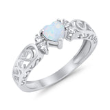 Filigree Heart Promise Wedding Ring 925 Sterling Silver Lab Created White Opal