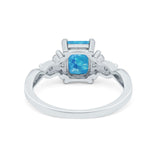 Emerald Cut Wedding Bridal Ring Lab Created Blue Opal 925 Sterling Silver