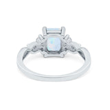 Emerald Cut Wedding Bridal Ring Lab Created White Opal 925 Sterling Silver