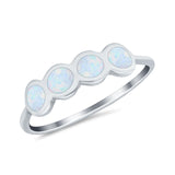 Petite Dainty Thumb Ring Round Lab Created White Opal 925 Sterling Silver