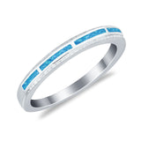 Wedding Band Rings Stackable Eternity Lab Created Blue Opal Round 925 Sterling Silver