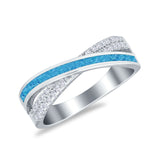 Infinity Crisscross Ring Lab Created Blue Opal 925 Sterling Silver