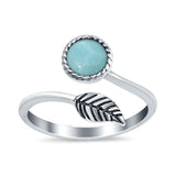 Fashion Ring Oxidized Stone Thumb Ring Round Simulated Larimar CZ 925 Sterling Silver