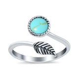 Fashion Ring Oxidized Stone Thumb Ring Round Simulated Turquoise CZ 925 Sterling Silver