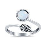 Fashion Ring Oxidized Stone Thumb Ring Round Lab Created White Opal 925 Sterling Silver