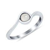 Swirl Petite Dainty Solitaire Ring Simulated Moonstone CZ 925 Sterling Silver