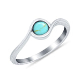 Swirl Petite Dainty Solitaire Ring Simulated Turquoise CZ 925 Sterling Silver