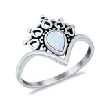 Chevron Midi Thumb Ring Band Pear Round Lab Created White Opal 925 Sterling Silver
