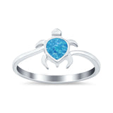 Turtle Ring Band Lab Created Blue Opal 925 Sterling Silver