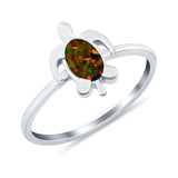 Turtle Ring Lab Created Black Opal 925 Sterling Silver