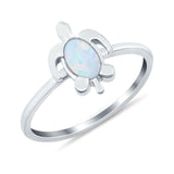 Turtle Ring Lab Created White Opal 925 Sterling Silver