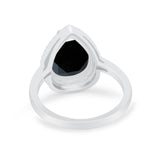Halo Teardrop Wedding Ring Pear Simulated Black CZ 925 Sterling Silver