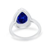 Halo Teardrop Wedding Ring Pear Simulated Blue Sapphire CZ 925 Sterling Silver