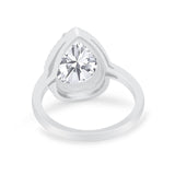 Halo Teardrop Wedding Ring Pear Simulated Cubic Zirconia 925 Sterling Silver