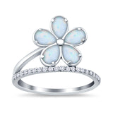 Plumeria Flower Ring Lab Created White Opal 925 Sterling Silver