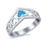 Created Blue Opal Heart Filigree Chevron Midi Thumb V Ring 925 Sterling Silver