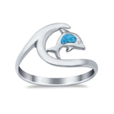 Summer Dolphin Wave Ring Band Lab Created Blue Opal Round  925 Sterling Silver