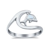 Summer Dolphin Wave Ring Band Lab Created White Opal Round  925 Sterling Silver