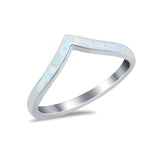 Lab Created White Opal Chevron Midi V Thumb Ring Band Round 925 Sterling Silver
