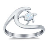 Summer Turtle Wave Ring Band Lab Created White Opal Round 925 Sterling Silver
