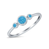 Fashion Style Band Ring Round Lab Created Blue Opal 925 Sterling Silver