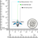 Bee Ring Band Lab Created Blue Opal 925 Sterling Silver (11mm)