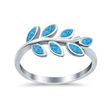 Sideways Leaf Natural Dominican Thumb Ring Lab Created Blue Solid 925 Sterling Silver