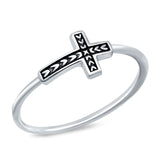 Textured Sideways Cross Band Petite Dainty Oxidized Plain Ring 925 Sterling Silver
