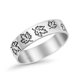 Unique Oak Leaf Rounded Engraved Oxidized Designer Traditional Band Thumb Ring