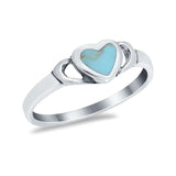 Heart Promsie Ring Solitaire Band Round Simulated Turquoise CZ 925 Sterling Silver