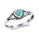 Filigree Heart Ring Simulated Turquoise CZ Oxidzied 925 Sterling Silver