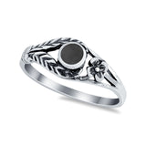 Vintage Antique Style Flower Ring Round Simulated Onyx CZ 925 Sterling Silver